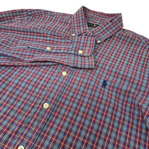 Ralph Lauren Button Down Dress Shirt Size Medium Men's Long‎ Sleeve Red Blue
